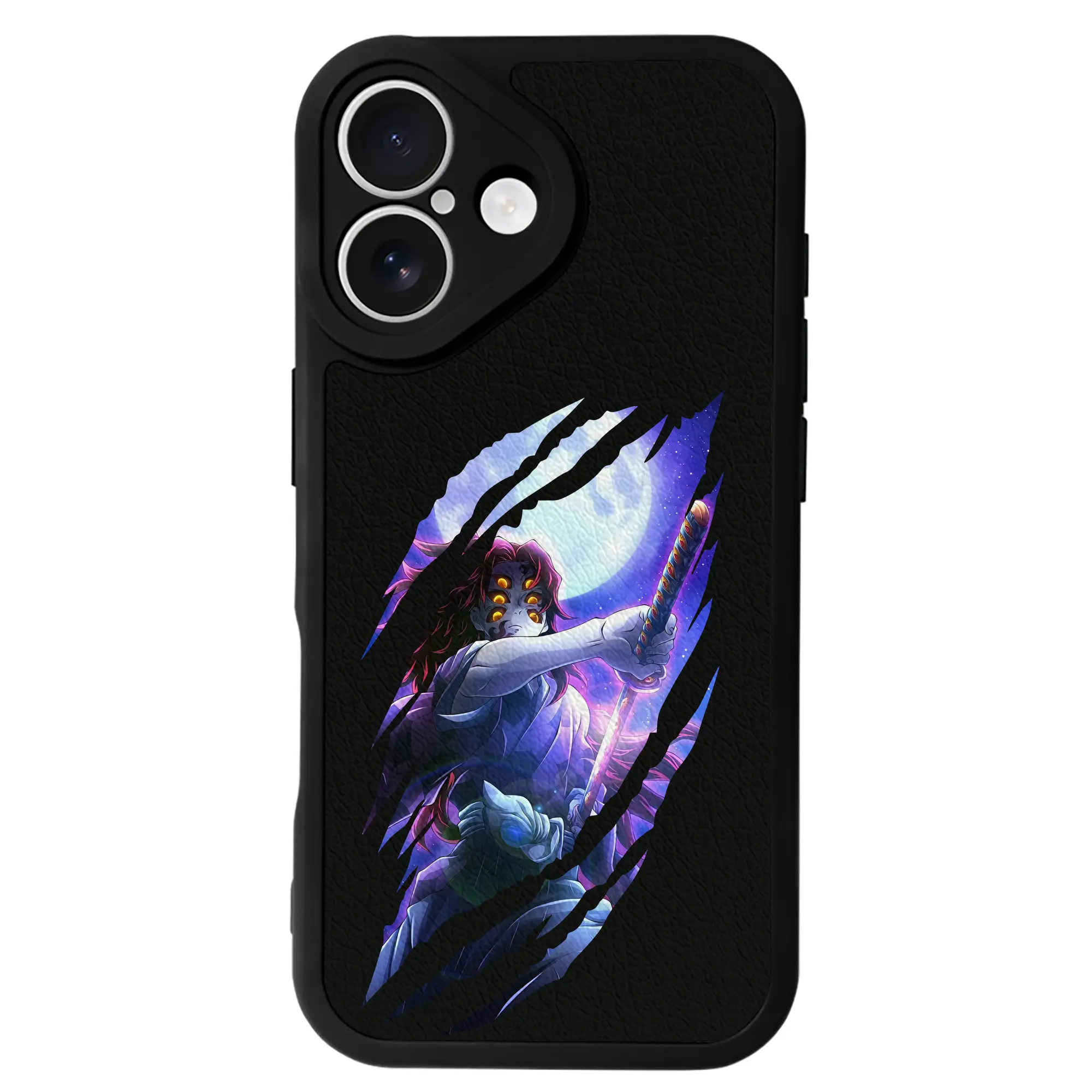 鬼滅の刃 グッズ,黒死牟 - IPhone 16シリーズ対応 ・ シリコンスマホケース ・ レザー調 ・ 高精度フィット ・ 耐衝撃 ・ ワイヤレス充電対応 ・ 精密カット